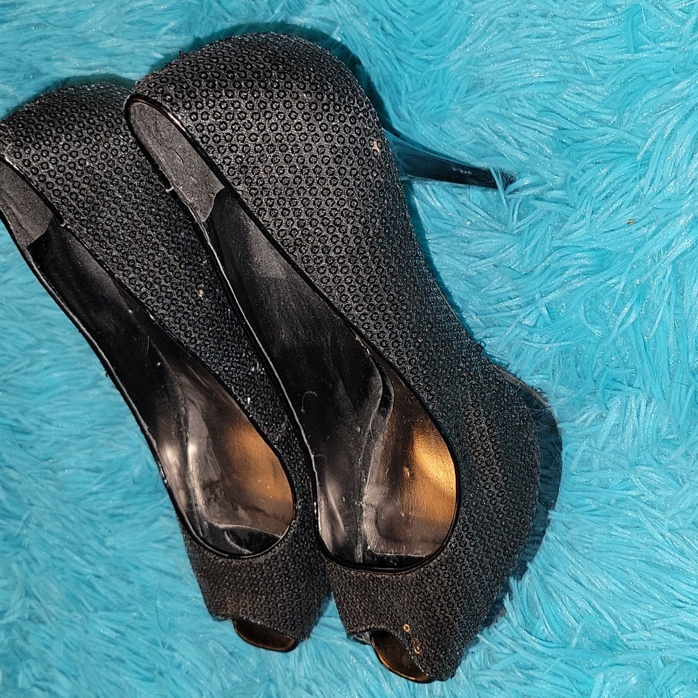 Steve Madden Black Sequin Heels Size 7.5 - Picture 4 of 7